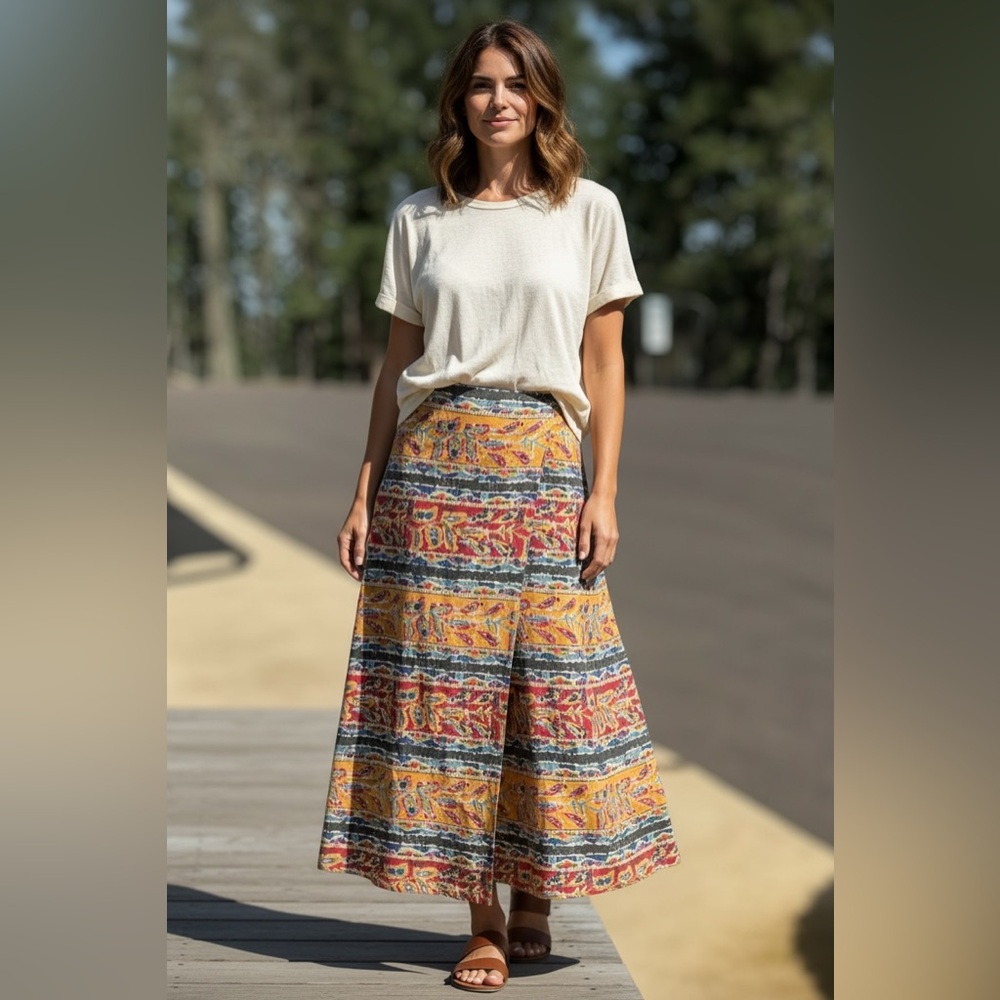 NWT Susan Bristol Multicolor Maxi Skirt - Yellow, Red & Blue Pattern